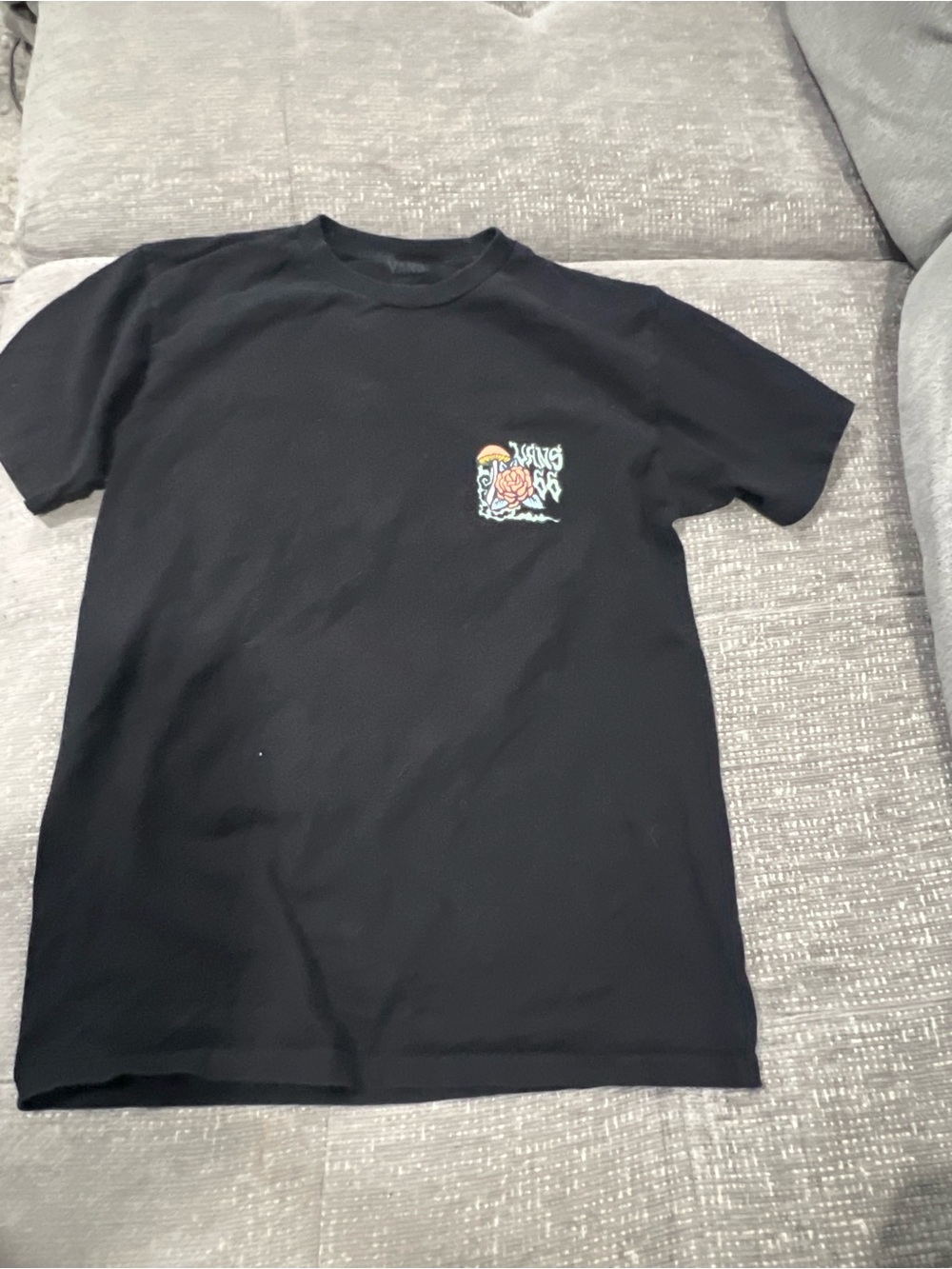Vans Black Short Sleeve Tee with Colorful Chest Graphic